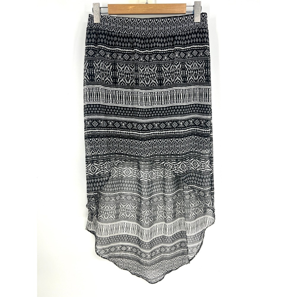 Maurices High Low Midi Skirt Womens Size M Black Lined Geometric Elastic Waist